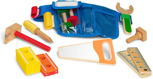 Miniatura 4 de Melissa & Doug Set de cinturón de herramientas de lujo, 5 herramientas de madera, 8 piezas para construir, cinturón ajustable