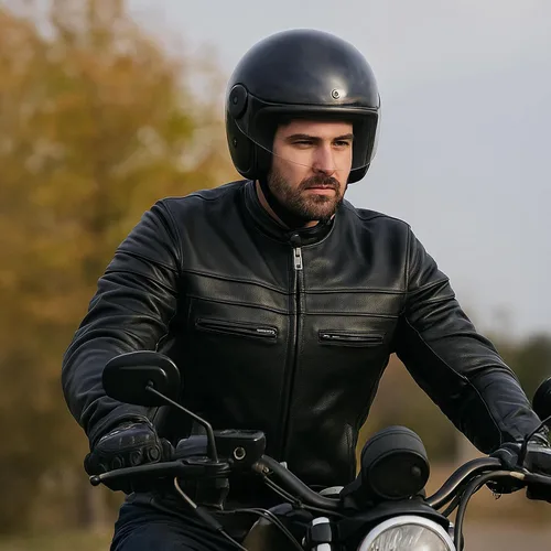 Miniatura 2 de Daniel Smart - Chaqueta de cuero negro para hombre, con cuello mandarín, con bolsillos interiores