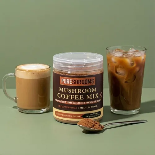 Miniatura 8 de PureShrooms Perfect 7 - Café de hongos – Arábica instantánea de origen único con melena de león orgánica, Reishi y Cordyceps – Bebida