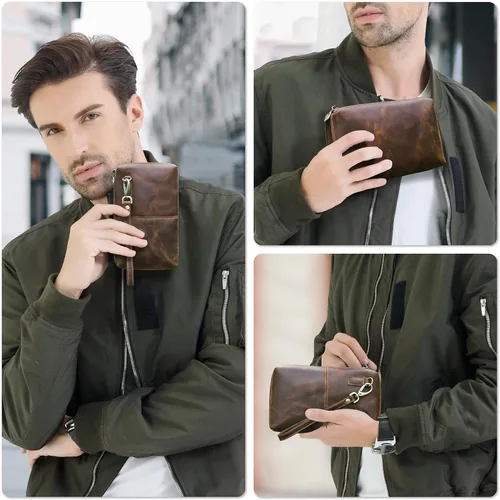 Miniatura 48 de Funda de piel de grano superior para hombre y mujer, múltiples bolsillos/ranuras, RFID de gran capacidad para tarjetas, cheques, dinero, pasaporte