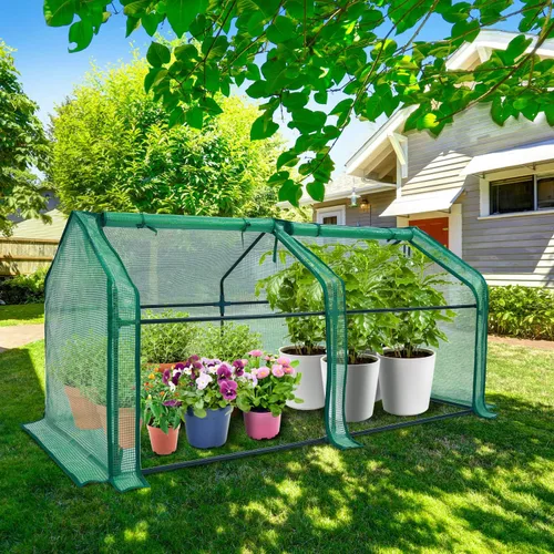 Miniatura 8 de Ohuhu Mini invernadero portátil, invernaderos de 71 x 36 x 36 pulgadas para exteriores con puertas dobles grandes con cremallera y estacas de Verde