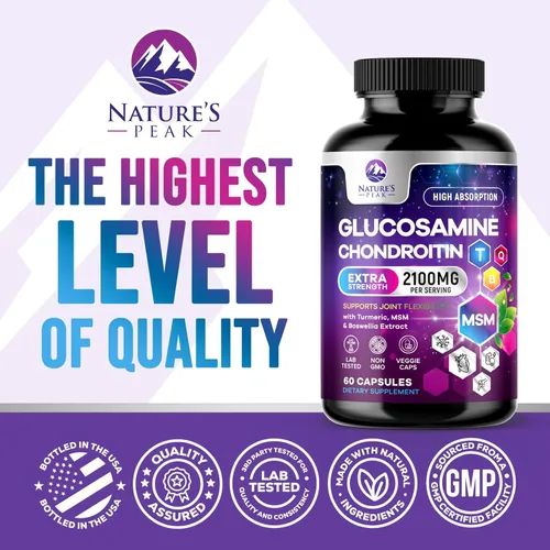 Miniatura 4 de Glucosamina condroitina, MSM y cúrcuma – Suplemento de apoyo articular extra fuerte con 1500 mg de sulfato de glucosamina por porción