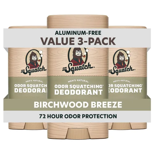 Dr. Squatch - Desodorante natural para hombres - Sin aluminio, elimina el olor - Birchwood Breeze (2.65 oz, paquete de 3)