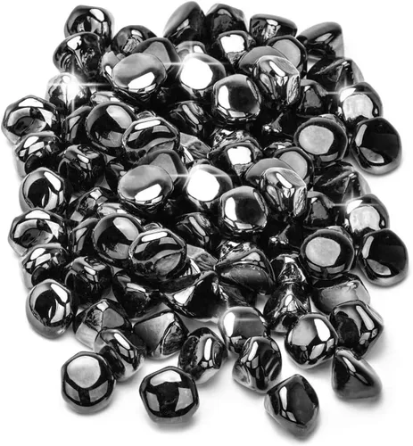 Miniatura 20 de Cuentas de vidrio de fuego de 19 libras para hoguera de 1/2 pulgada, rocas de vidrio templado negro ónix Cuentas de vidrio negro ónix
