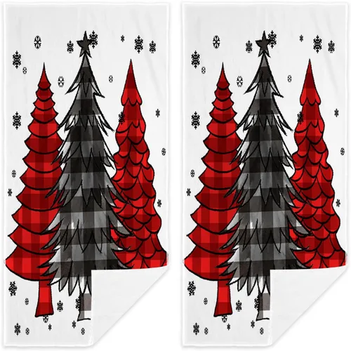 Miniatura 15 de Juego de 2 toallas de mano para árbol de Navidad, color blanco y negro, juego de 2 toallas de baño absorbentes de copos de nieve, toallas