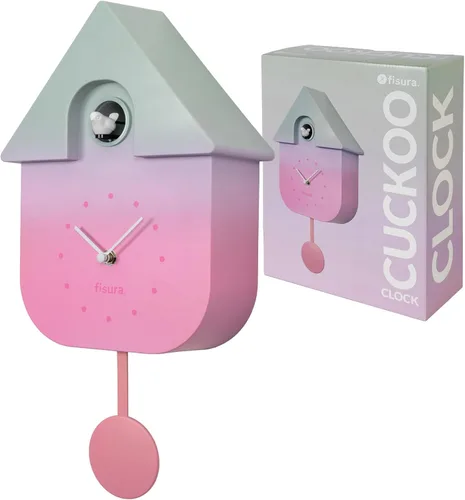 Miniatura 12 de Fisura - Reloj de pared de cuco a rayas azules y beige con esfera roja - Reloj de pared decorativo moderno, regalo único de decoración del hogar