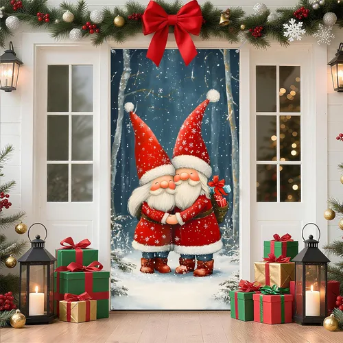 Miniatura 9 de Cubierta de Puerta de Navidad Papá Noel Muñeco de Nieve Árbol de Navidad Corona Pancarta Decoración de Vacaciones de Invierno para Puerta Principal