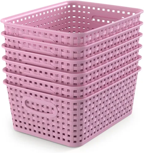 Miniatura 16 de WYT Cesta organizadora de almacenamiento tejida, paquete de 6 cestas de tejido de plástico negro, 10.1 x 7.55 x 4.1 pulgadas