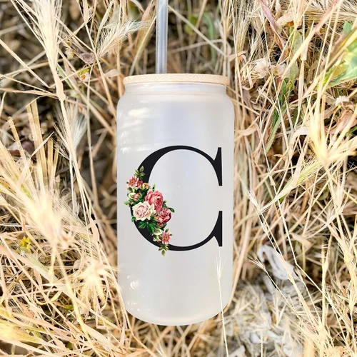 Miniatura 5 de Vasos de vidrio personalizados con tapas y pajitas, regalos con monograma para mujeres, vaso personalizado, bonita taza personalizada, cosas