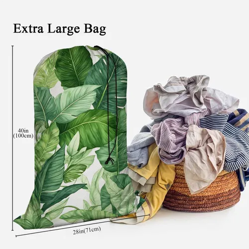 Miniatura 3 de Swono Green Leaf - Bolsas de lavandería portátiles de gran capacidad con cordón para acuarela, sin costuras, exóticas, hojas tropicales, plantas