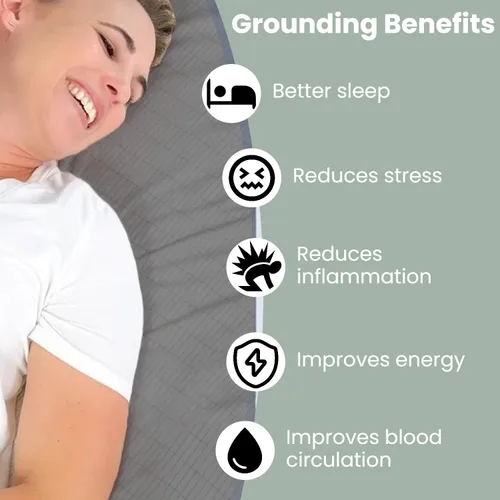 Miniatura 3 de Grounding - Sábanas bajeras, tamaño Queen, 90% algodón orgánico + 10% fibra plateada pura, sábana de tierra con cable de conexión, sábana conductiva