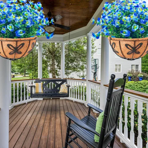 Miniatura 7 de 8 paquetes de flores artificiales para exteriores, resistentes a los rayos UV, flores de plástico sintético para exteriores, patio, jardín, porche