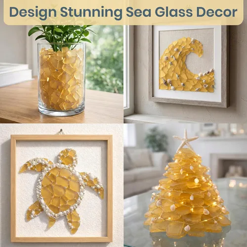 Miniatura 3 de Vidrio de mar para manualidades – Decoración de cristal de mar de miel dorada de 11 onzas, vidrio de playa para manualidades, vidrio de mar