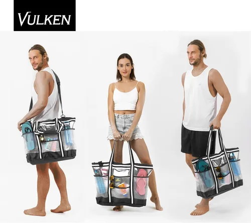 Miniatura 2 de Vulken - Bolsa de playa de malla extra grande de 42 litros. 9 bolsillos con cremallera superior