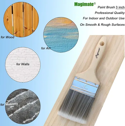 Miniatura 3 de Magimate Pincel de pintura con virutas de doble grosor de 3 pulgadas (2.992 in), cepillo versátil con mango de madera para muebles, paredes, vallas