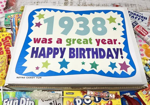 Miniatura 2 de RETRO CANDY YUM ~ Caja de regalo de cumpleaños número 88 de 1938, surtido de dulces retro de la infancia para hombre o mujer de 88 años nacida