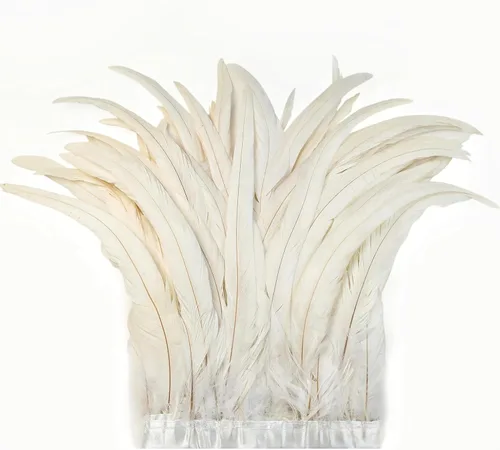Miniatura 38 de Holmgren Plumas de Cola de Gallo Color Blanco Hueso - 60 piezas Plumas de Cola de Gallo Grandes de 12-14 pulgadas al Por Mayor para Manualidades