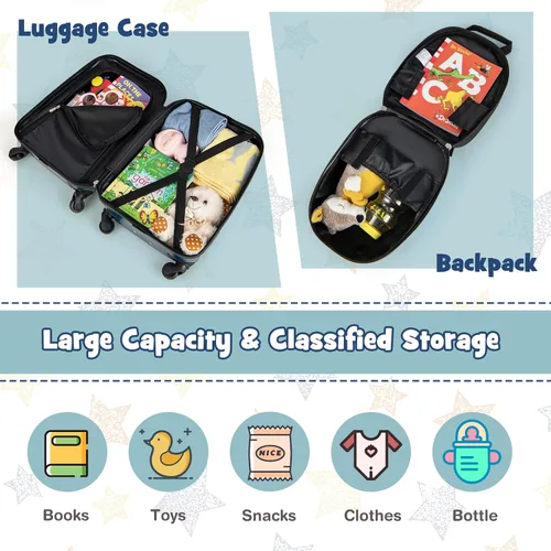 Miniatura 5 de Goplus Equipaje para niños, 2 piezas, 12 y 16 pulgadas, juego de equipaje de mano para niños con 4 ruedas giratorias, maleta ligera con ruedas