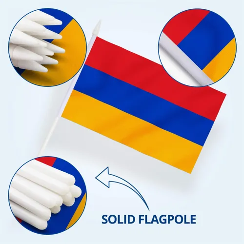 Miniatura 5 de Anley Mini bandera de Armenia - Paquete de 12 banderas armenias pequeñas en miniatura de mano en barra, resistentes a la decoloración