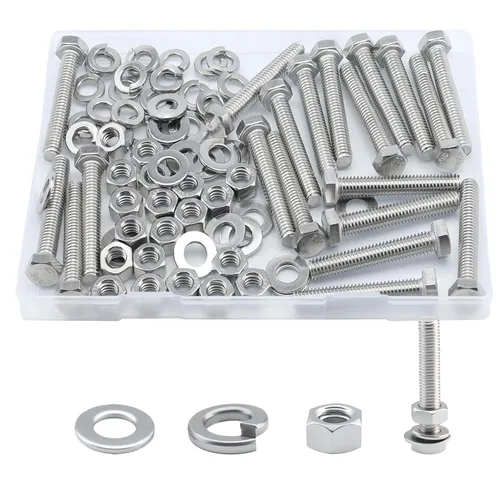 Miniatura 9 de Tornillo de cabeza hexagonal 1/4-20 x1 (20 unidades), tuercas de bloqueo, kits de arandelas planas y de bloqueo, acero inoxidable 304 18-8