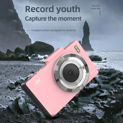 Miniatura 6 de Andoer Cámara digital 4K, cámara de video digital portátil, cámara CCD de 48 MP, pantalla IPS de 2.8 pulgadas, antivibración, zoom 16X, enfoque Rosa