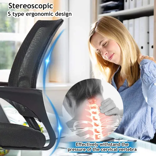 Miniatura 4 de Silla de escritorio para computadora, ergonómica, respaldo medio, silla de malla con soporte lumbar y reposabrazos, moderna, altura ajustable, Negro