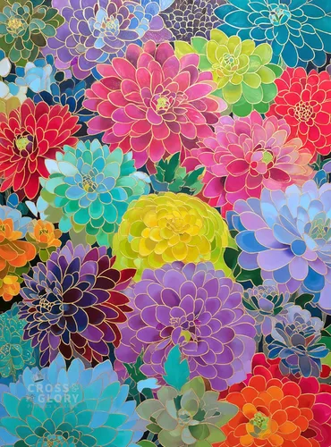 Cross & Glory Sinfonía dorada de la dalia - Rompecabezas de 1000 piezas para adultos | Rompecabezas de arte de mosaico floral vibrante | Obra de