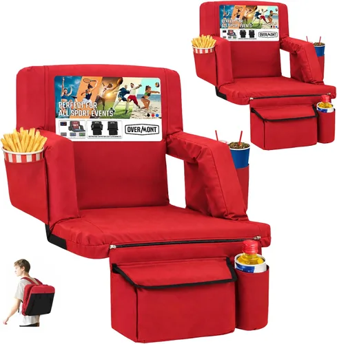 Miniatura 13 de Overmont Asiento de Estadio con Soporte para la Espalda - Cojín Acolchado de 2.8'' Reclinable de 6 Posiciones Asiento de Gradería con Ganchos Dobles