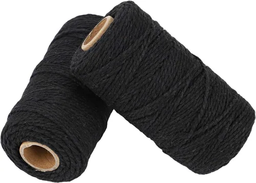 Miniatura 20 de Carrete de hilo de algodón de 656 pies de 10 capas, cuerda para manualidades y envoltura de regalos (negro + amarillo)
