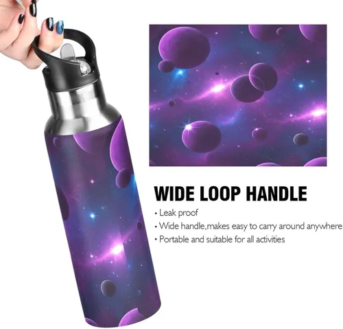 Miniatura 4 de Stainless Steel Vacuum Insulated Water Bottle 20 Oz, BPA-Free Sport Water Bottle for Gym Outdoor Travel School, Cosmic Scene Purple Planets