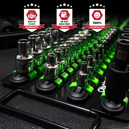 Miniatura 7 de Olsa Tools Bandeja Organizadora de Dados Portátil Rieles Negros con Clips Verdes Capacidad para 80 Dados Soporte de Dados de Calidad