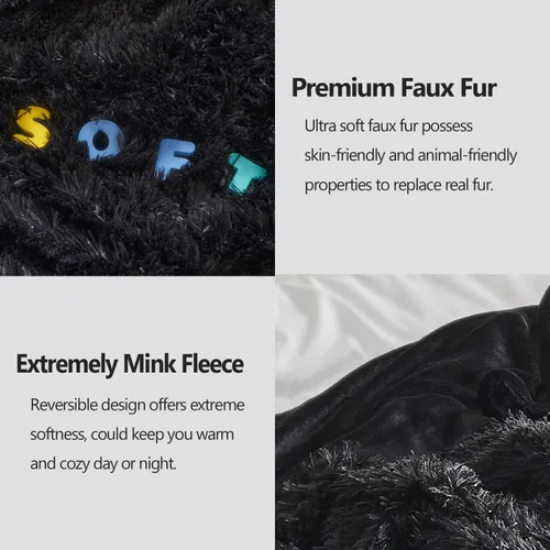 Miniatura 5 de GONAAP Manta de Tiro Difusa de Piel Sintética Negra Súper Suave Acogedora Felpa Difusa Peluda para Sofá Sillón Cama (Negro, Tiro(50"x60"))