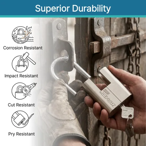 Miniatura 3 de J45S candado con llave, cerradura de grillete de acero inoxidable resistente, 3 llaves, almacenamiento impermeable y a prueba de óxido, almacenes