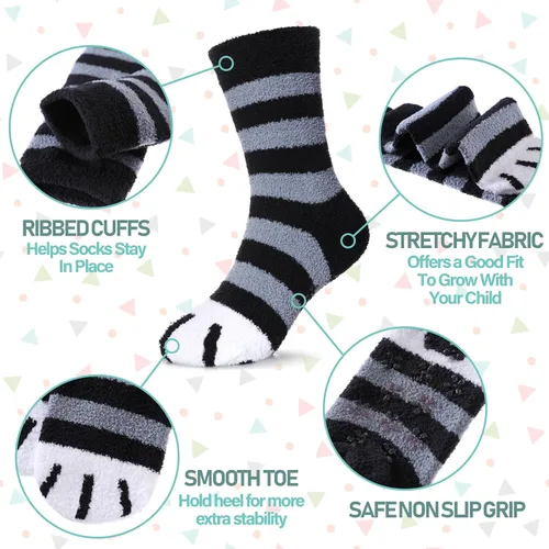Miniatura 4 de LINEMIN Calcetines peludos para niños y niñas con agarres, antideslizantes, calcetines acogedores y esponjosos para invierno, calcetines cálidos