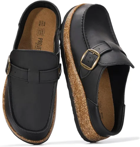Miniatura 8 de Project Cloud – Zuecos estilo mocasín para mujer de cuero 100% auténtico, con espuma viscoelástica, resistentes al agua, tipo slip-on