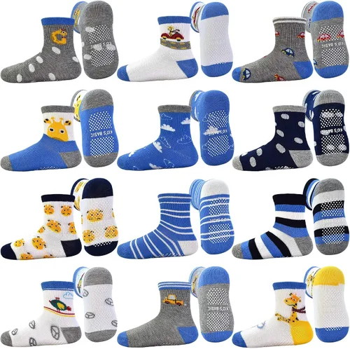 Miniatura 10 de Tphon - Calcetines antideslizantes para bebés y niños pequeños, 12 pares con agarre, calcetines de tripa para niños de 0 a 7 años, niños y niñas