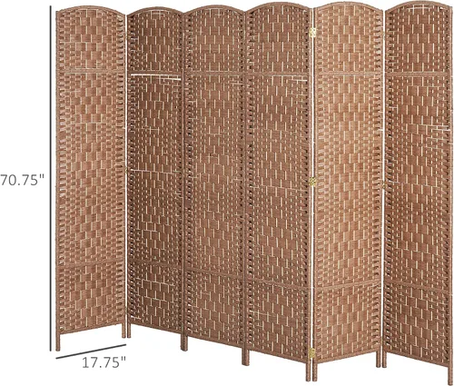 Miniatura 7 de HOMCOM Divisor de habitación, pantalla de privacidad plegable de 6 paneles, 6 pies de alto, portátil, de tejido de mimbre, divisor de pared