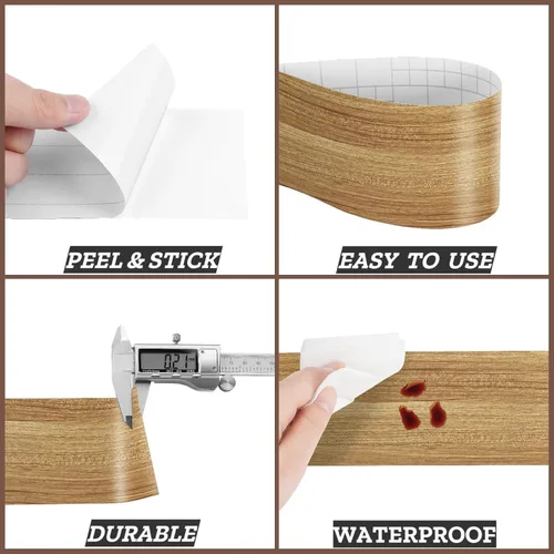Miniatura 7 de Decotalk Papel tapiz de madera para despegar y pegar, con borde de madera clara, extraíble, 3 x 236 pulgadas, marco de espejo para cocina, papel