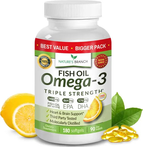 Aceite de pescado Omega 3 de triple fuerza para la salud del corazón, el cerebro y los ojos - Aceite de pescado EPA y DHA para hombres y mujeres,