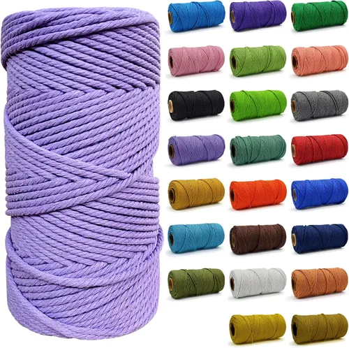 Miniatura 61 de Cuerda de Algodón 8mm x 20 Yardas - Cuerda de Macramé Natural Sin Blanquear - Cuerda de Algodón Trenzada de 3 Hilos para Colgar en la Pared, Blanco