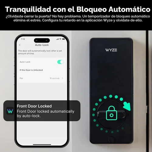 Miniatura 8 de Wyze Auto-Lock Bolt v2, cerradura inteligente de entrada sin llave con huella dactilar, escáner de aprendizaje AI con Wi-Fi, cerrojo de puerta
