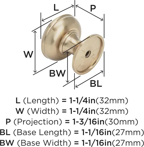 Miniatura 4 de Amerock Pomo para gabinete Bronce champán Diámetro de 1-1/4 pulgadas (1.260 in) Revitalize Paquete de 1 unidad Perilla de cajón