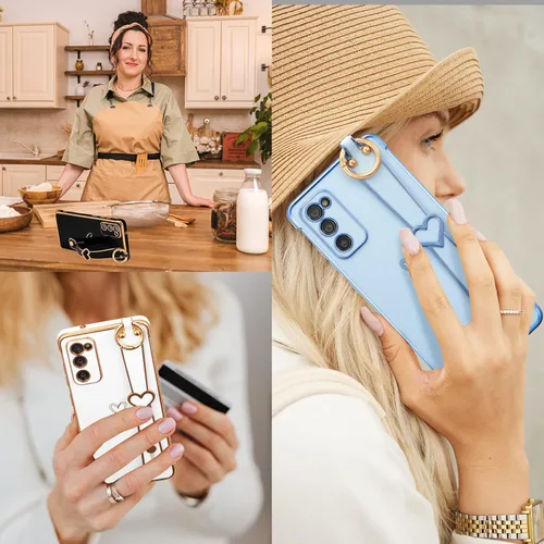 Miniatura 6 de ZTOFERA Funda diseñada para Samsung Galaxy S20 FE 5G, borde chapado de lujo, patrón de corazones de amor con pulsera y función atril, protección