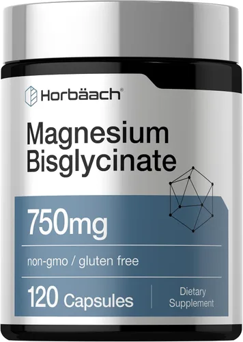 Horbäach Bisglicinato de magnesio | 120 cápsulas | 750 mg | Suplemento sin OMG y sin gluten | Suplemento sin OMG y sin gluten