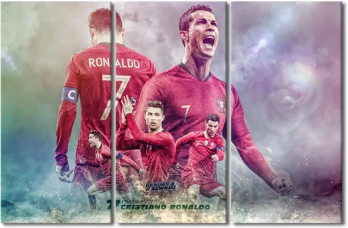 Miniatura 11 de TISHIRON CR7 - Póster de Cristiano Ronaldo de 3 piezas, lienzo para pared, cuadros de superestrella de fútbol, arte de pared grande envuelto
