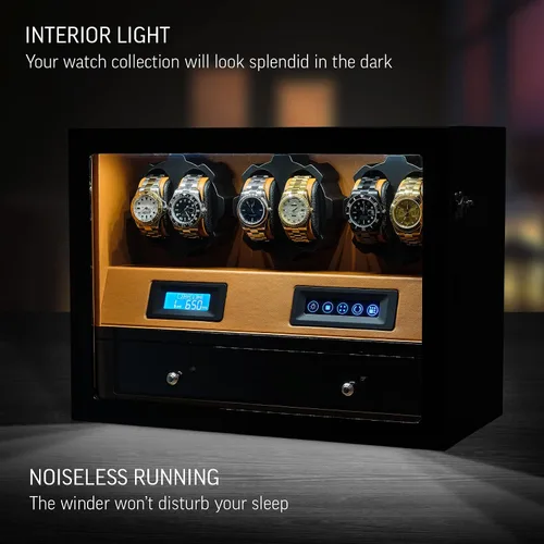 Miniatura 3 de 6 Watch Winder with Jewelry Storage Drawer, LCD Display, Touch Control and Interior Backlight