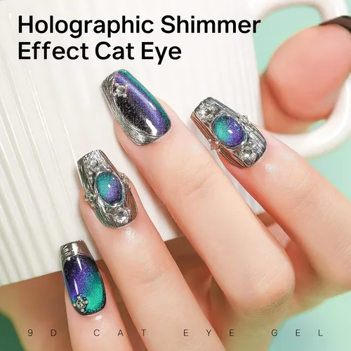Miniatura 4 de MIZHSE Chameleon - Esmalte de gel 9D de ojo de gato, 0.3 onzas líquidas, gel magnético holográfico de ojo de gato, galaxia holográfica, juego de 9D