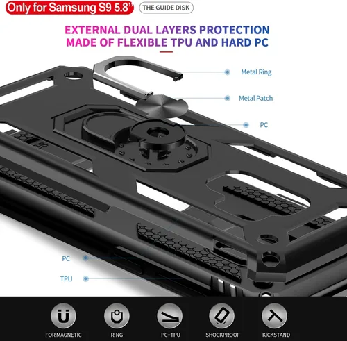 Miniatura 5 de LeYi Funda para Galaxy S9 con 2 protectores de pantalla suave, anillo de metal protector de grado militar con función atril para teléfono Android