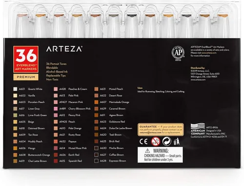 Miniatura 6 de ARTEZA Everblend - Juego de marcadores de alcohol en tono de piel, 36 tonos, bolígrafos de boceto con doble punta, cincel fino y ancho