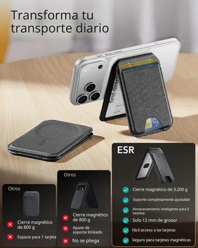 Miniatura 2 de ESR para cartera MagSafe con soporte, bloqueo RFID con anillo MagSafe, tarjetero de 5 tarjetas para estuche de teléfono, cartera magnética de cuero